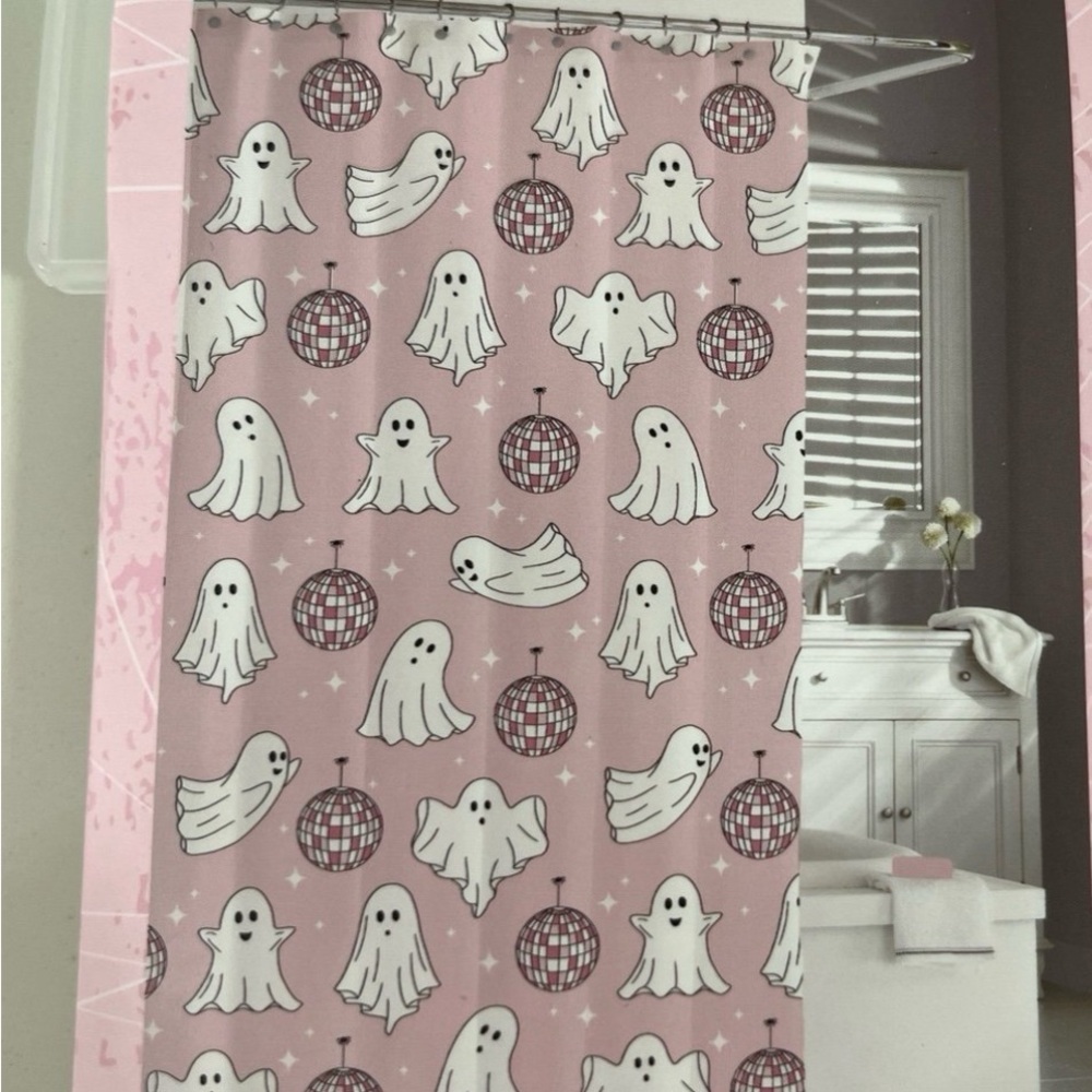 Kassatex Pink Ghost and Disco Ball Shower Curtain
